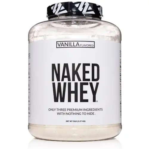 NAKED Vanilla Whey Protein Powder - All Natural Grass Fed Whey Protein Powder, Vanilla Flavor, Organic Coconut Sugar, 5Lb Bulk, GMO-Free, Soy Free, Gluten Free - 61 Servings